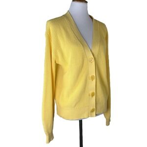 NWT Talbots Cardigan Sweater Yellow Knit Vneck 4 Button Up Cotton Medium Petite